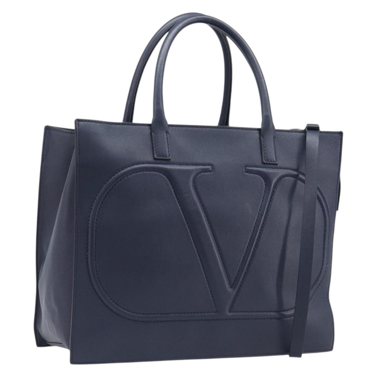 Valentino Handbag Leather 2way Navy Gold