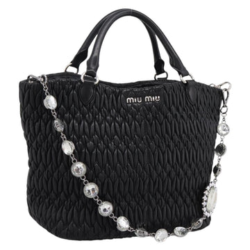 Miu Miu Matelasse Hand Bag Leather 2way Silver Black Auth am12329V