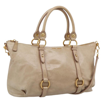 Miu Miu Hand Bag Leather 2way Beige Gold Auth am12341V