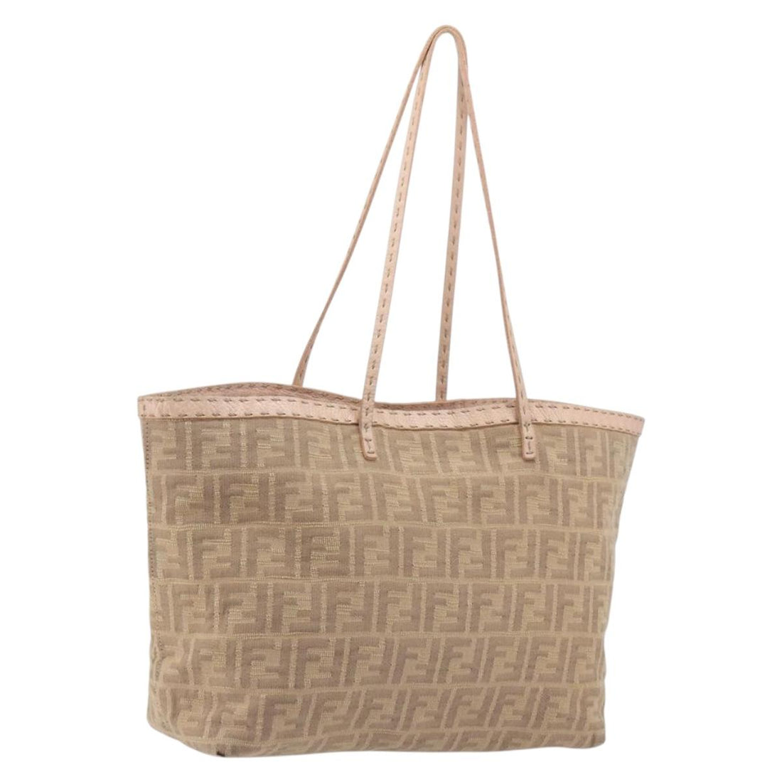 FENDI Zucca Canvas Tote Bag Beige Pink 8BH137 Auth BA14893