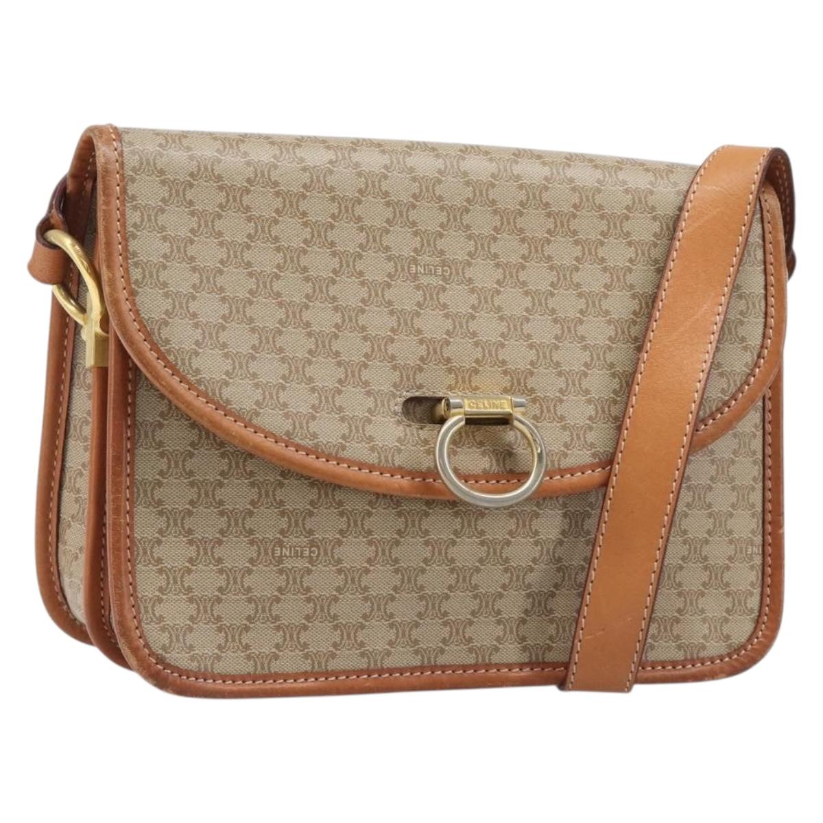 Celine Macadam Canvas Shoulder Bag PVC Beige Gold (Grade C)