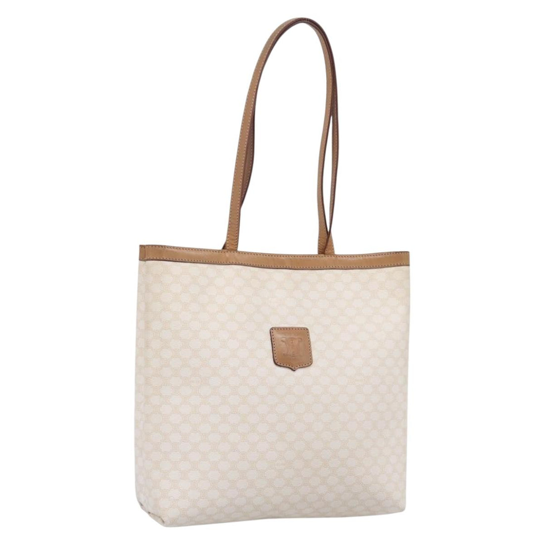 CELINE Macadam Tote Bag PVC Leather White Beige Auth 198626