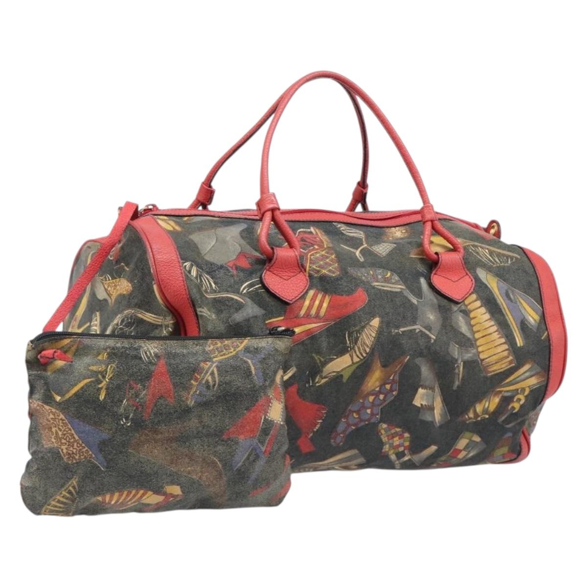 Salvatore Ferragamo Shoulder Bag Coated Canvas Red Gold