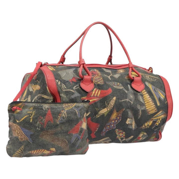 Salvatore Ferragamo Shoulder Bag Coated Canvas Red Gold
