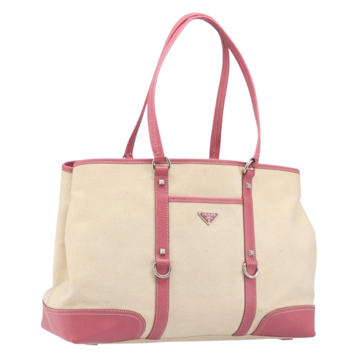 Prada Tote Bag Canvas Ivory Silver