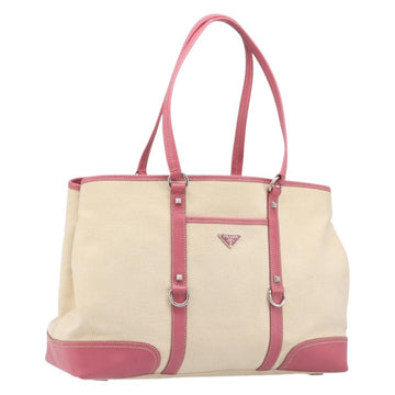 Prada Tote Bag Canvas Ivory Silver