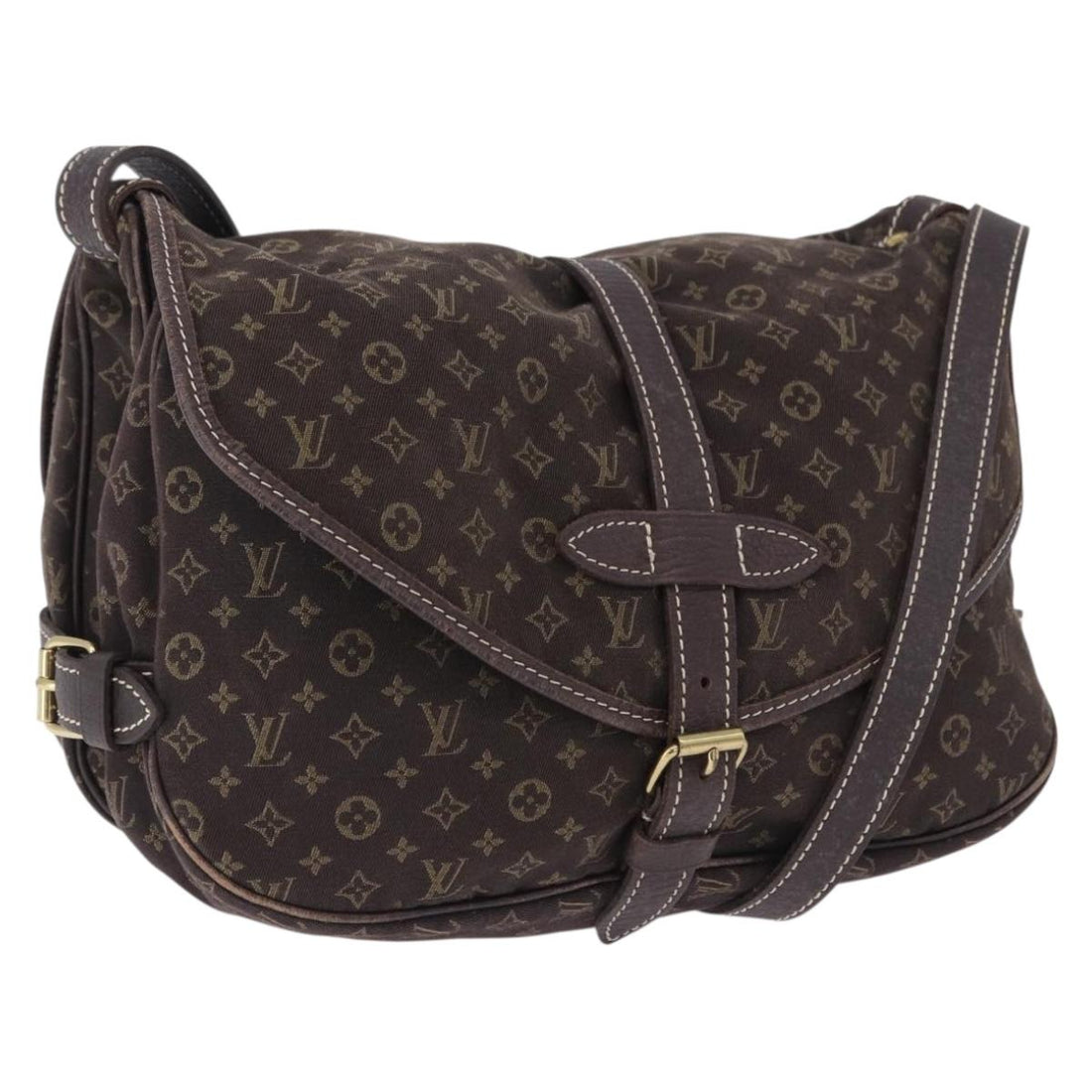 LOUIS VUITTON Monogram Mini Lin Saumur 30 Bag Brown Fuzan M95227 LV Auth ep15730