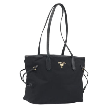 PRADA Tote Bag Nylon Black Gold Tone Auth 198624