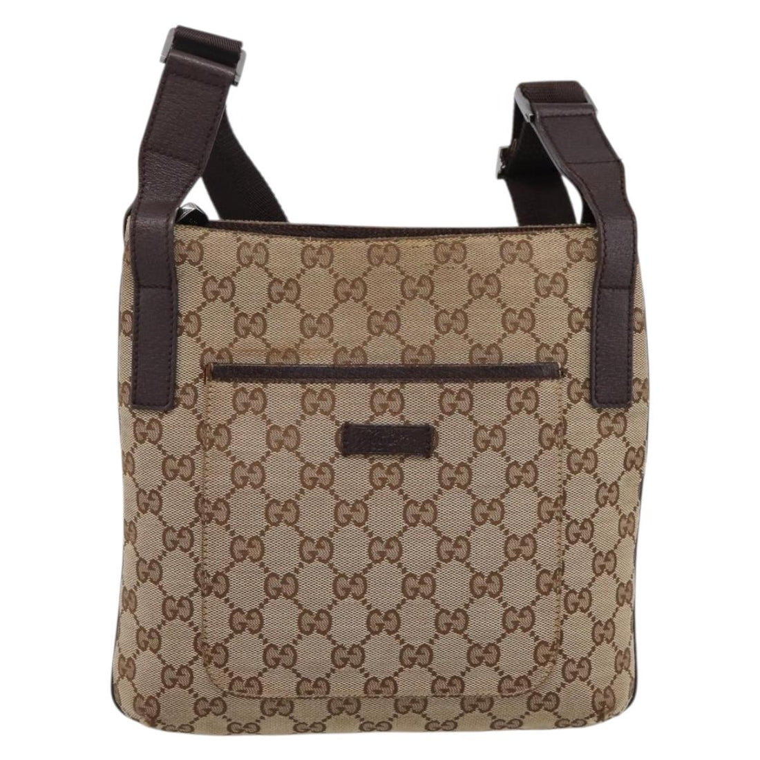 GUCCI GG Canvas Shoulder Bag Beige Silver 122793 Auth 197038