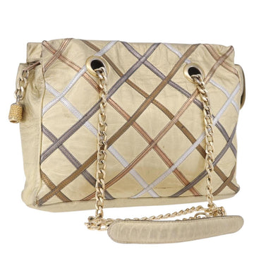 BALLY Chain Shoulder Bag Leather Gold Auth 196346