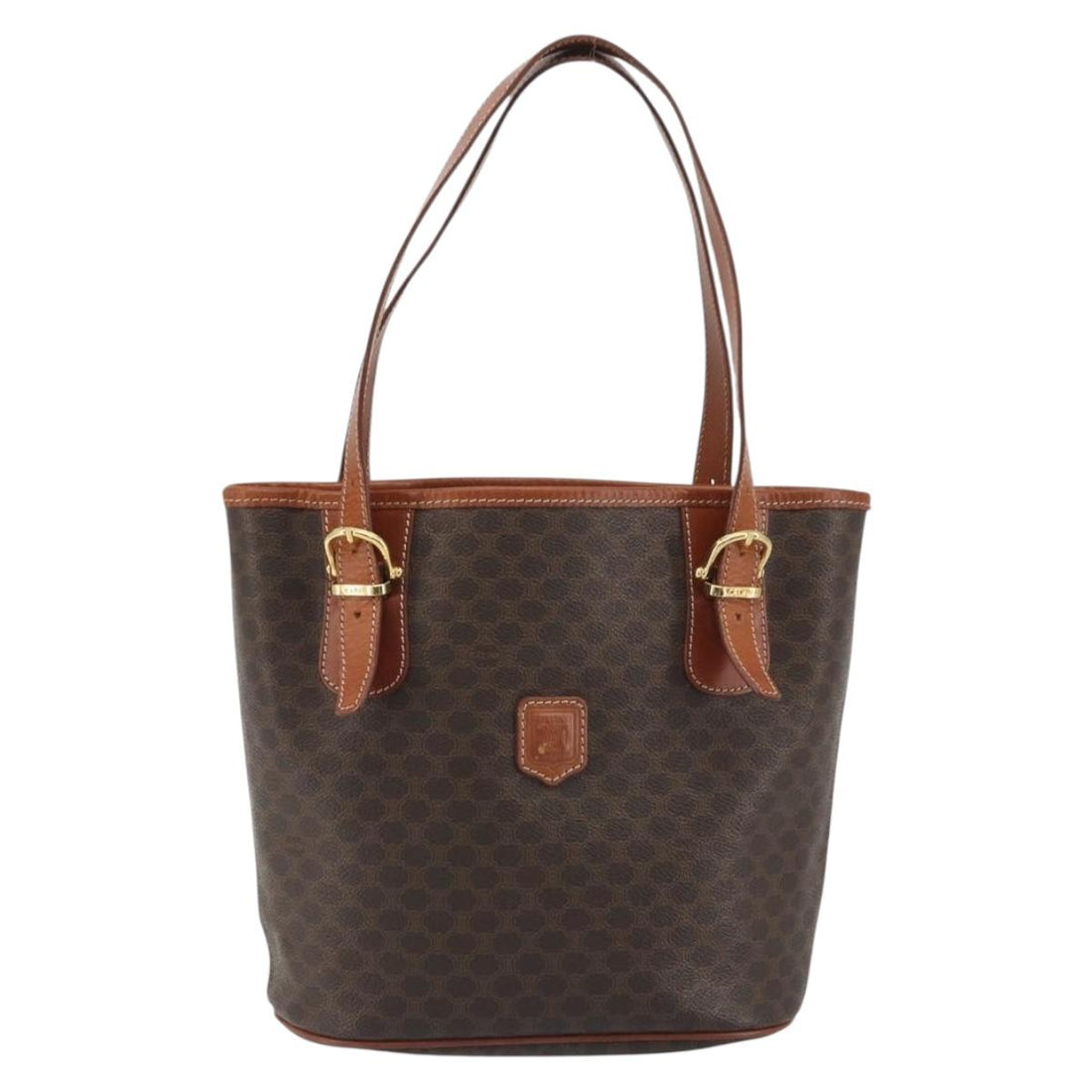 CELINE Macadam Canvas Tote Bag PVC Leather Brown Gold Auth mr2863
