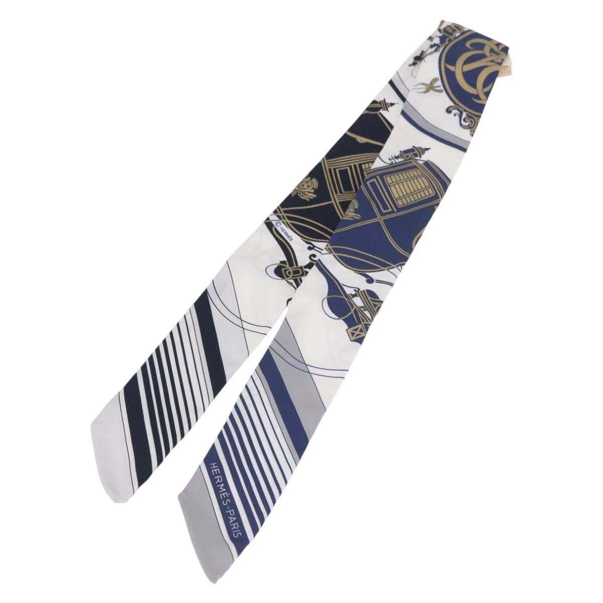 Hermès Twilly Scarf "EX-LIBRIS" Silk Navy Blue