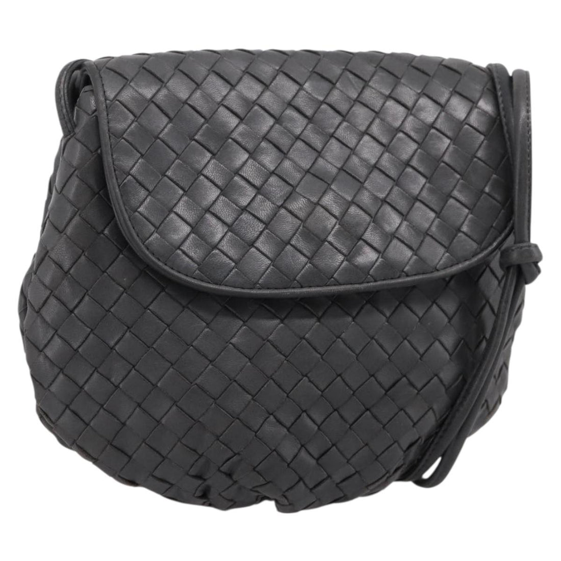 BOTTEGA VENETA INTRECCIATO Shoulder Bag Leather Gray Gold Auth 198743A