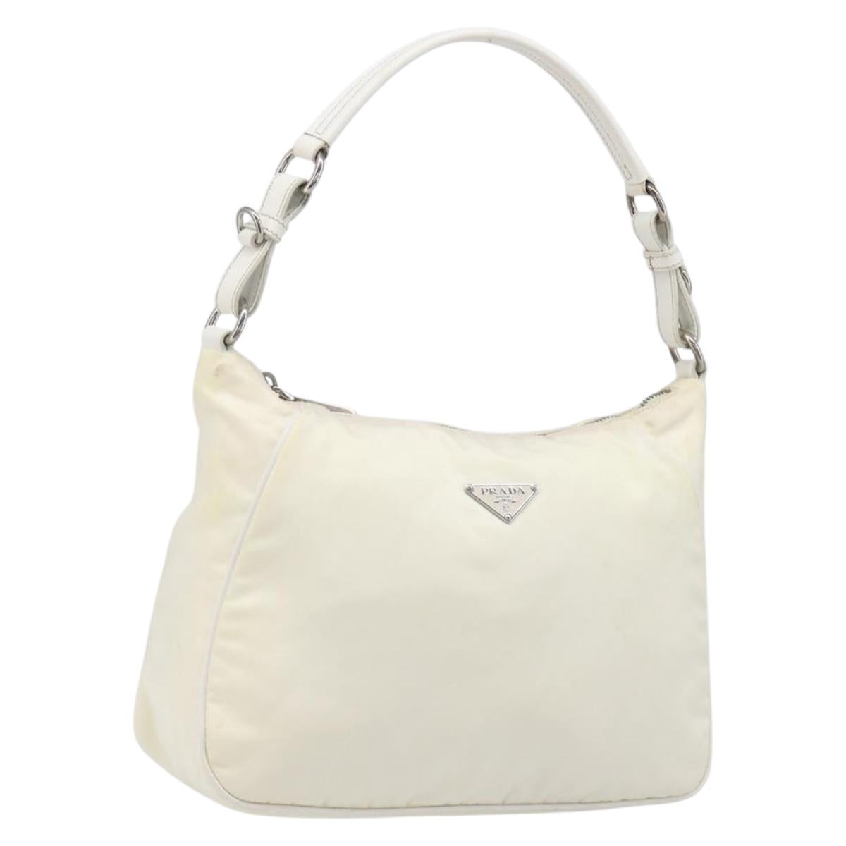 Prada Shoulder Bag Nylon Ivory Silver