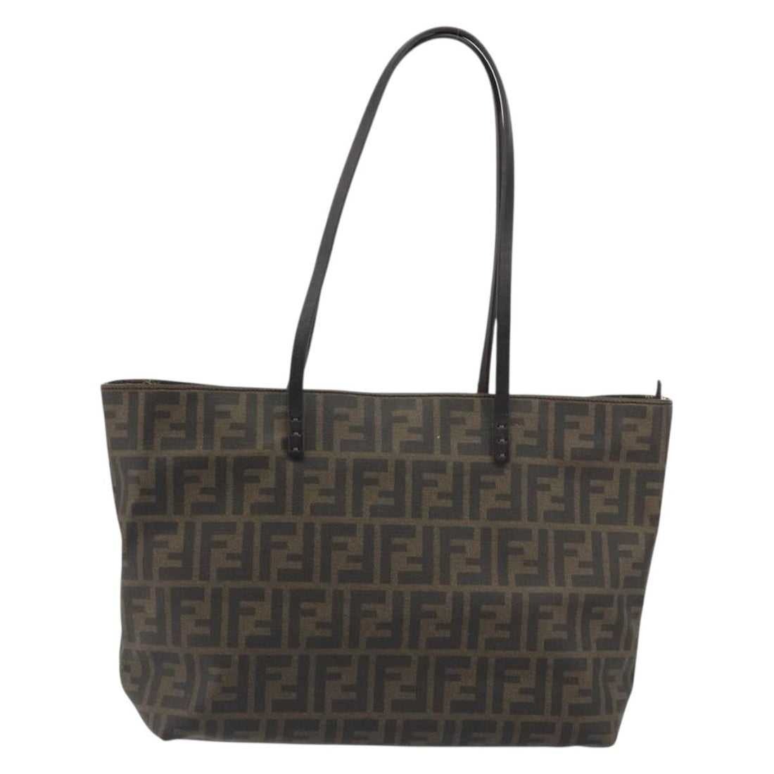 FENDI Zucca Canvas Tote Bag PVC Brown Black Auth 198456
