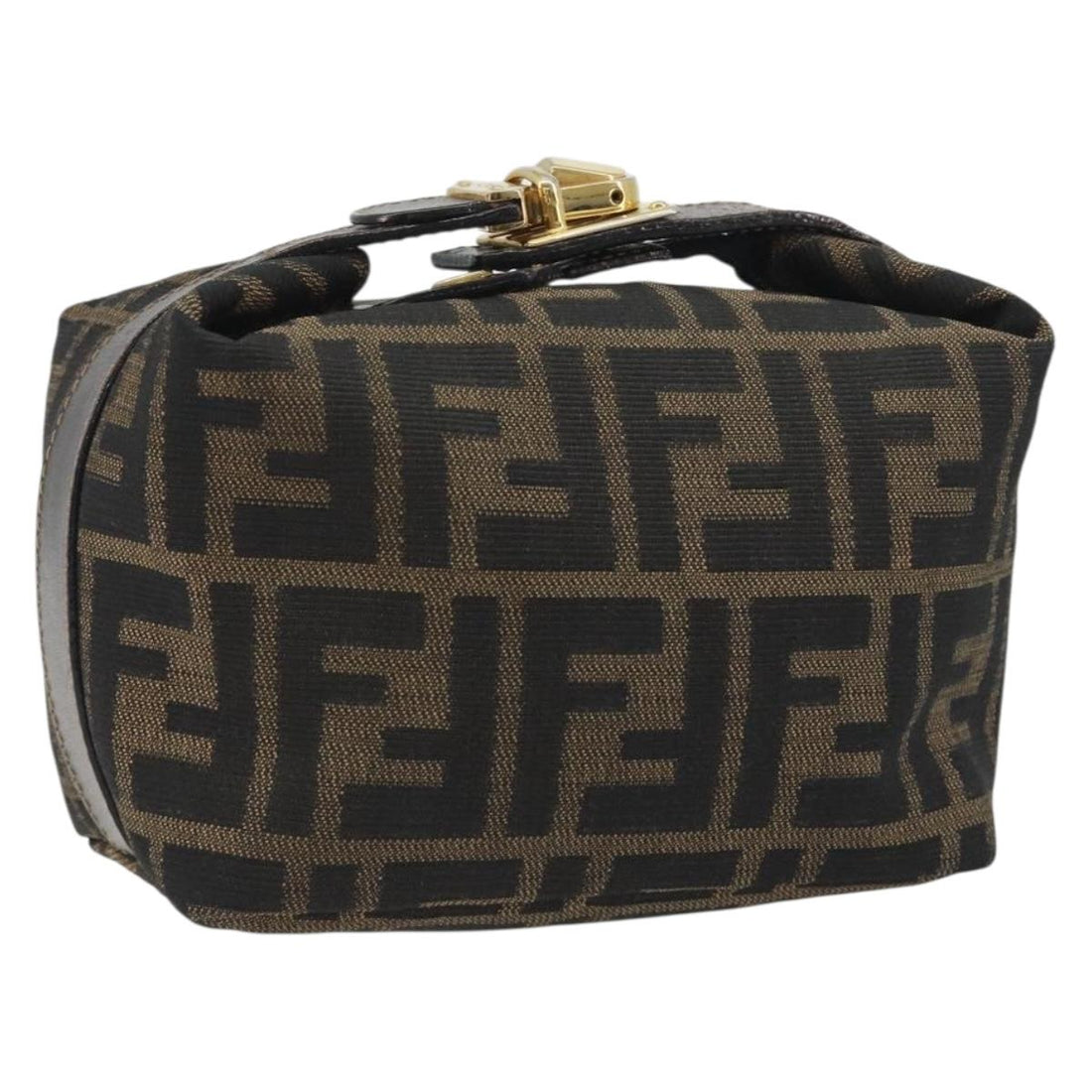FENDI Zucca Canvas Vanity Bag Brown Gold Tone Auth BA14921A