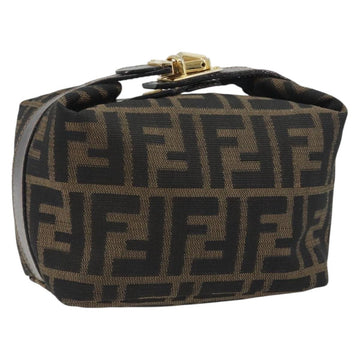 FENDI Zucca Canvas Vanity Bag Brown Gold Tone Auth BA14921A