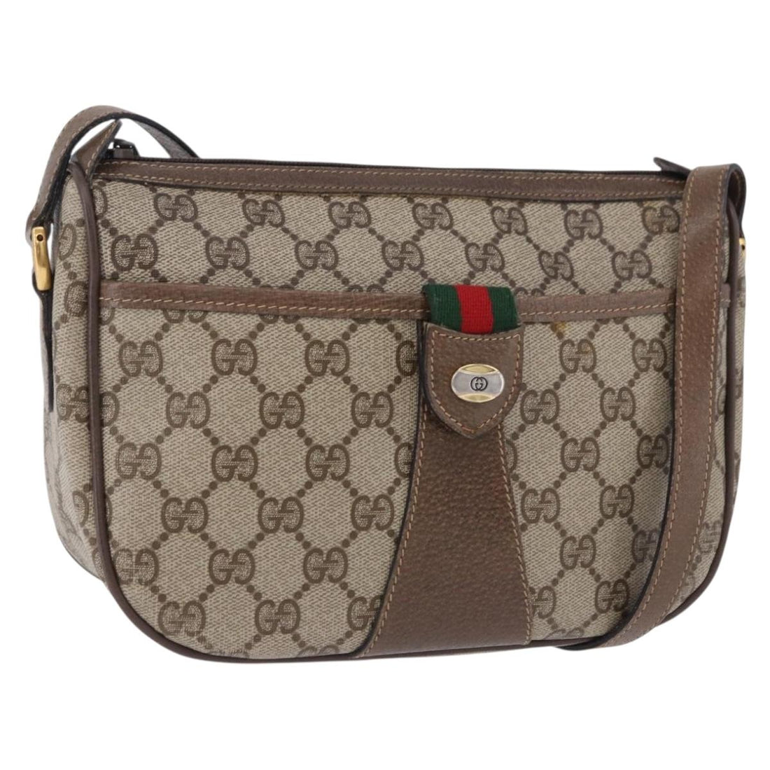 GUCCI GG Supreme Web Sherry Line Bag PVC Beige Gold 02 14 032 Auth BA15126