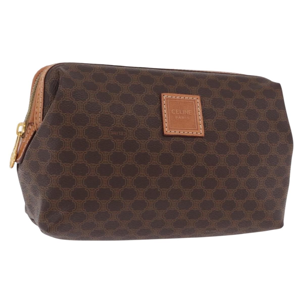 Celine Macadam Pouch PVC Leather Brown Gold Tone