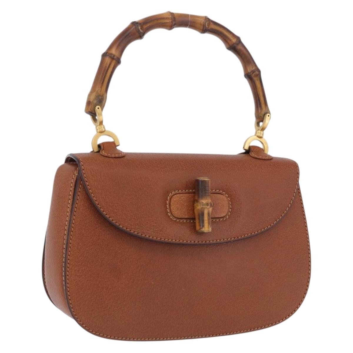Gucci Bamboo Handbag Leather Brown Gold (Grade B)