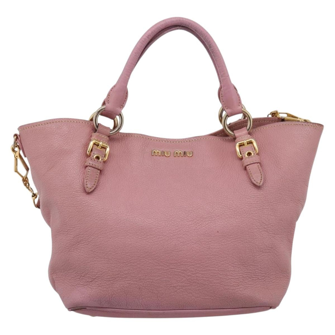 Miu Miu Hand Bag Leather 2way Pink Gold Auth 196356