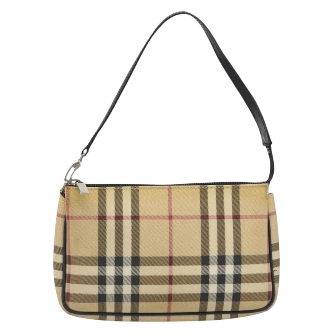BURBERRY Nova Check Accessory Pouch PVC Leather Beige Silver Auth 198675A
