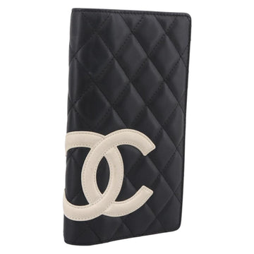 Chanel Cambon Line Matelasse Wallet Leather Black Silver CC