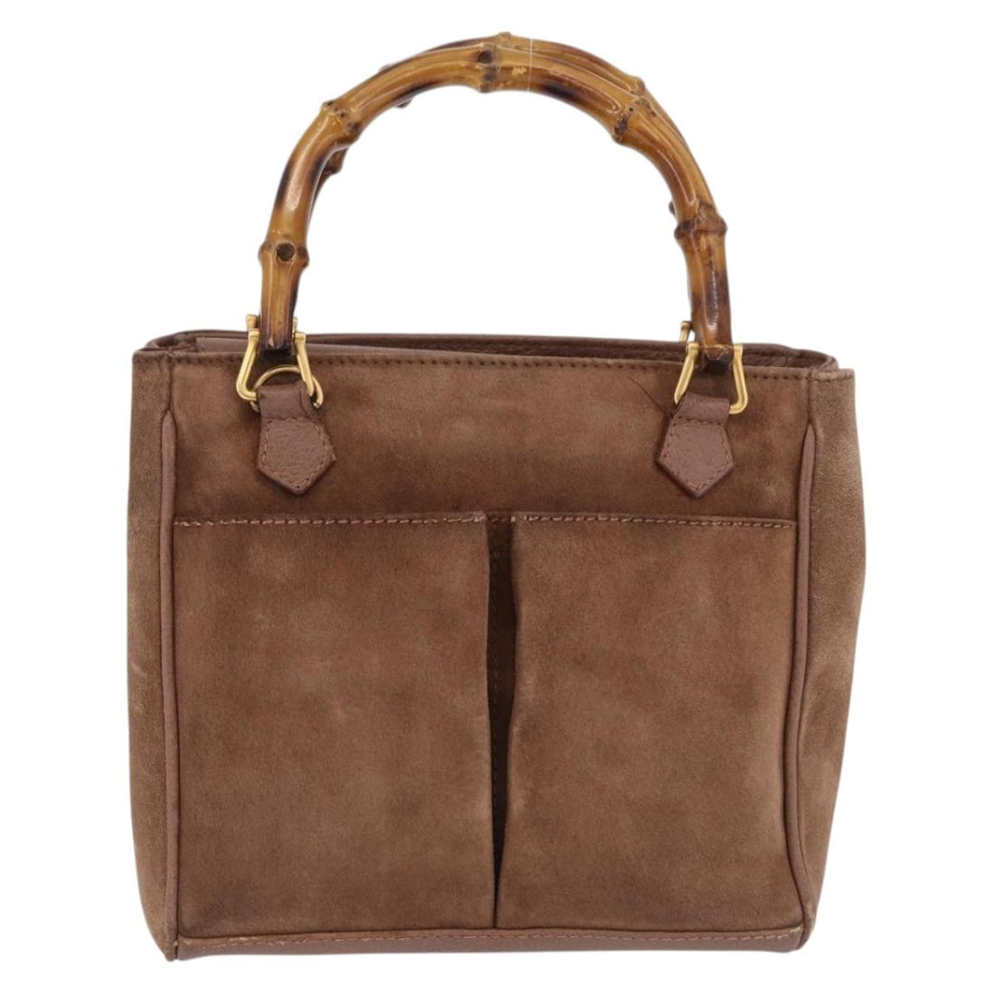 GUCCI Bamboo Hand Bag Suede Brown Gold 000 123 0316 Auth ka5718