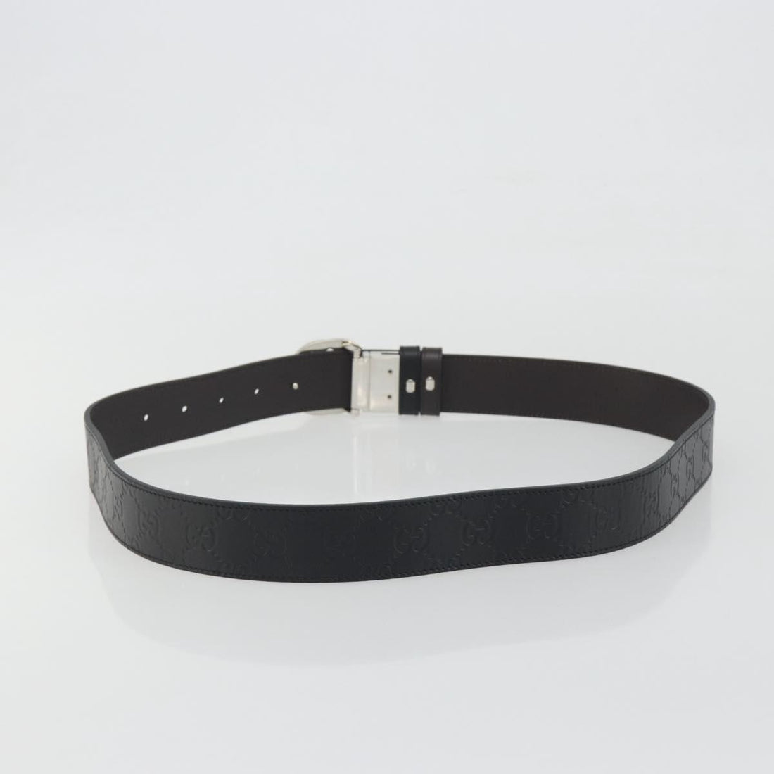 GUCCI GuccissimaGG Interlocking G Belt Leather Black Silver 473030 Auth BA15074V