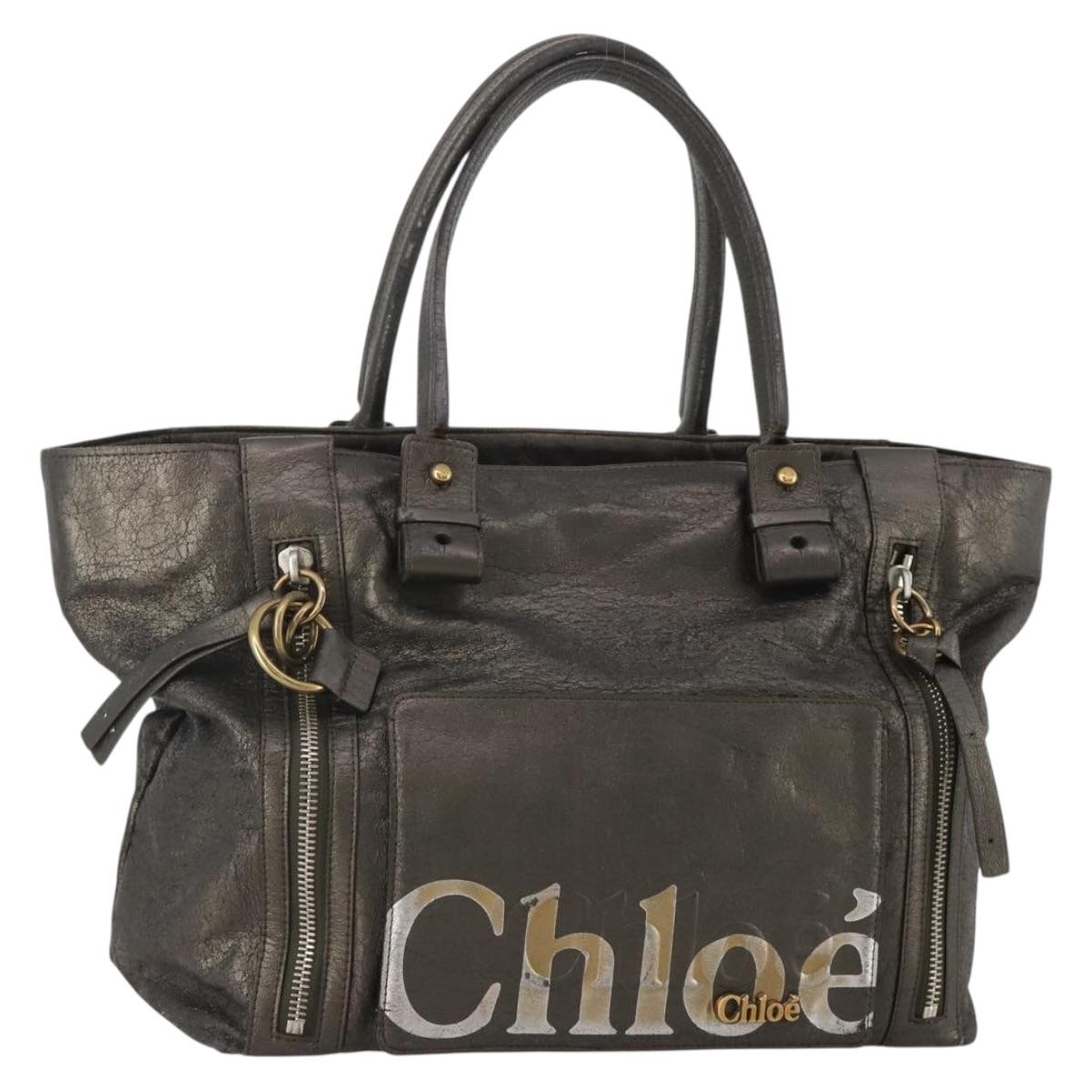 Chloé Tote Bag Leather Gray Gold Tone