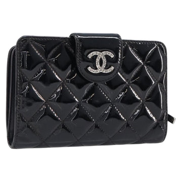 Chanel Matelasse Wallet Patent Leather Black Silver CC