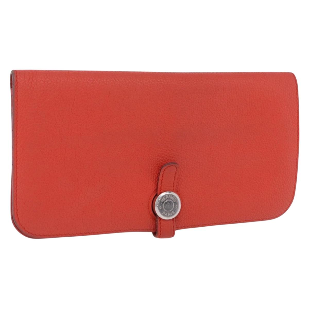 Hermès Dogon Wallet Taurillon Clemence Leather Orange Silver