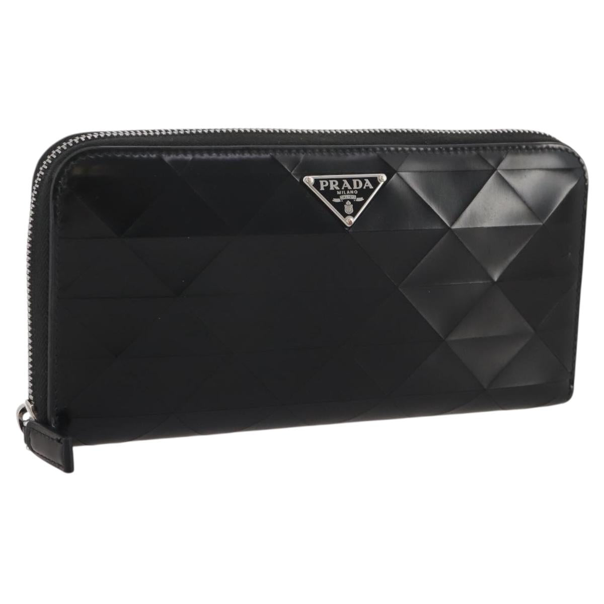 Prada Long Wallet Leather Black Silver