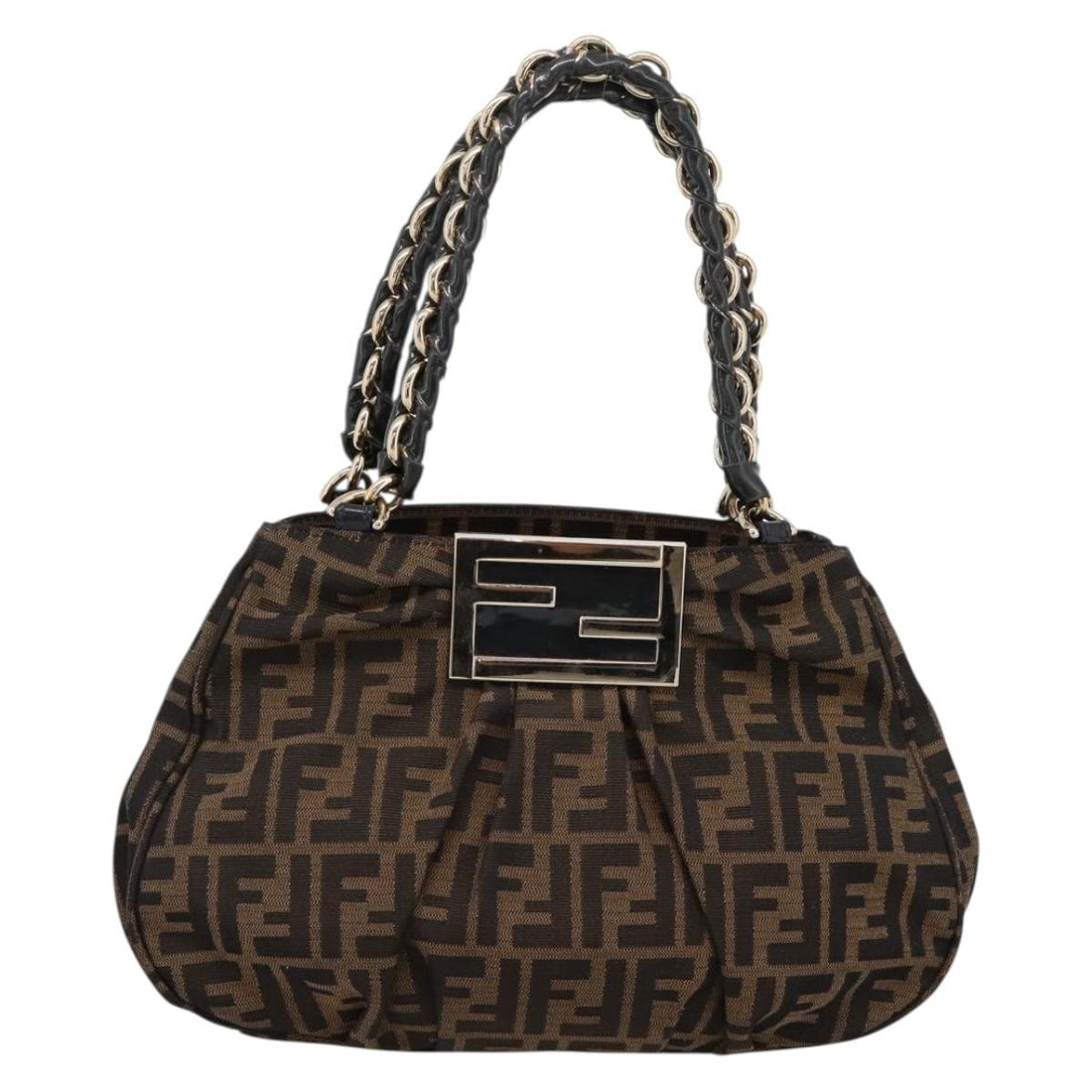 FENDI Zucca Canvas Hand Bag Brown Black Auth 197309V