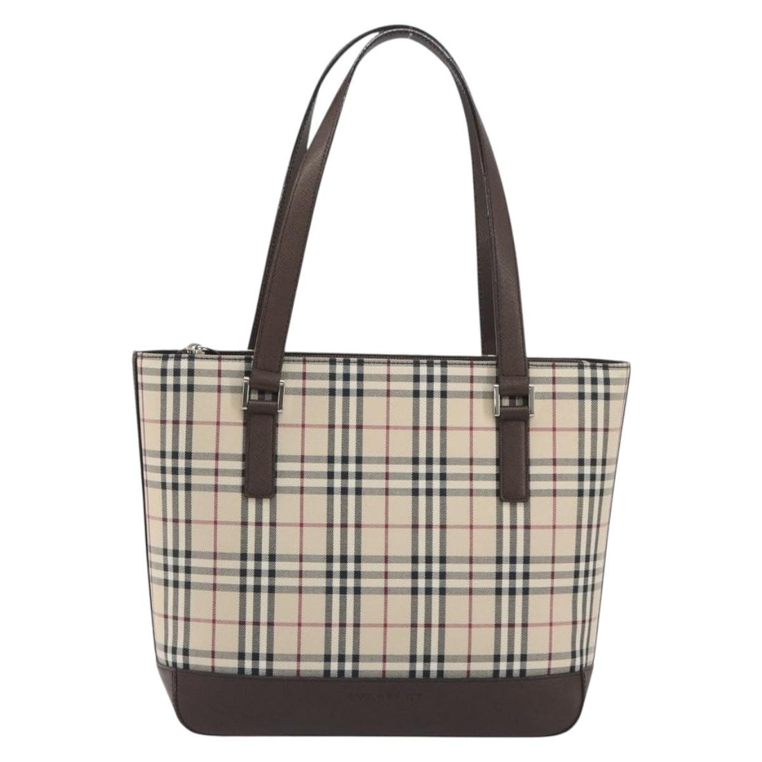 BURBERRY Nova Check Hand Bag Canvas Beige Silver Auth 196618A