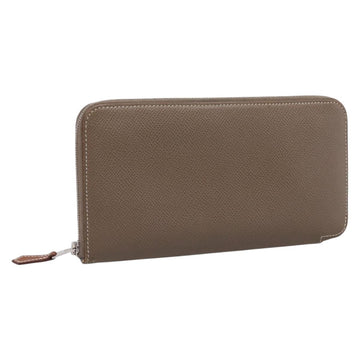 HERMES Azap Long Silk Inn Long Wallet Leather Beige Silver Auth 198757A