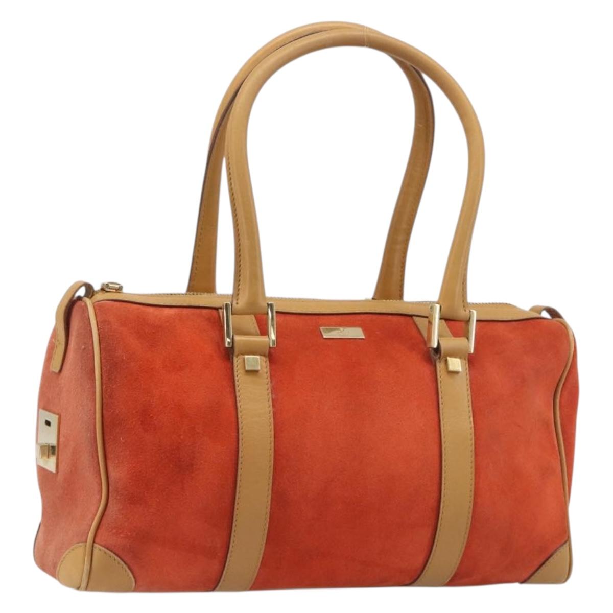 Gucci Handbag Suede Orange Gold Tone