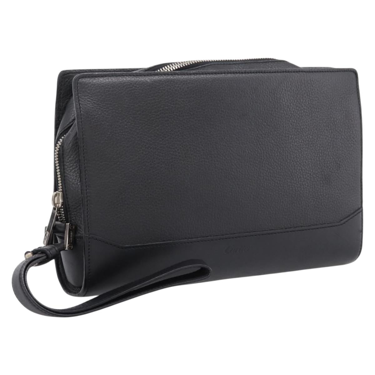 Cartier Clutch Bag Leather Black Silver