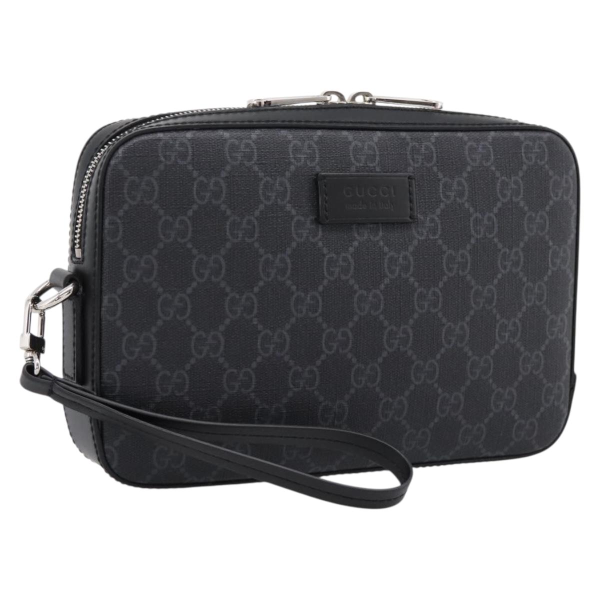Gucci GG Supreme Clutch Bag PVC Black Silver