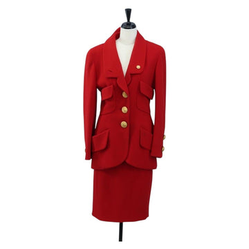 Chanel Skirt Setup Jacket Cotton Red CC
