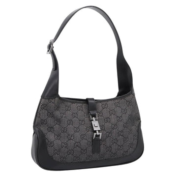 GUCCI GG Canvas Jackie Shoulder Bag Black Silver 01147 Auth 198724V