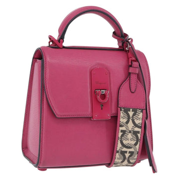 Salvatore Ferragamo Gancini Hand Bag Leather 2way Pink Silver Auth 196358A