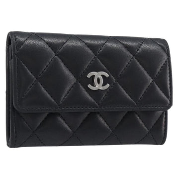Chanel Matelasse Card Case Lamb Skin Black Silver CC