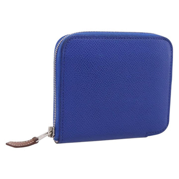 HERMES Azap Compact Silk In Wallet Leather Blue Silver Auth 198794V