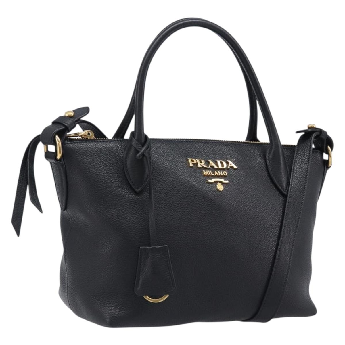 Prada Handbag Leather 2way Black Gold Tone (Grade A)