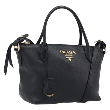 Prada Handbag Leather 2way Black Gold Tone (Grade A)