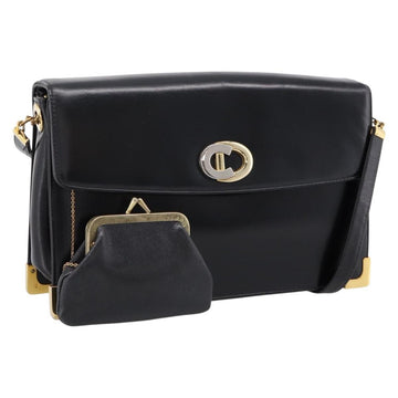 Christian Dior Shoulder Bag Leather Calf Skin Black Gold Tone Auth 196419A