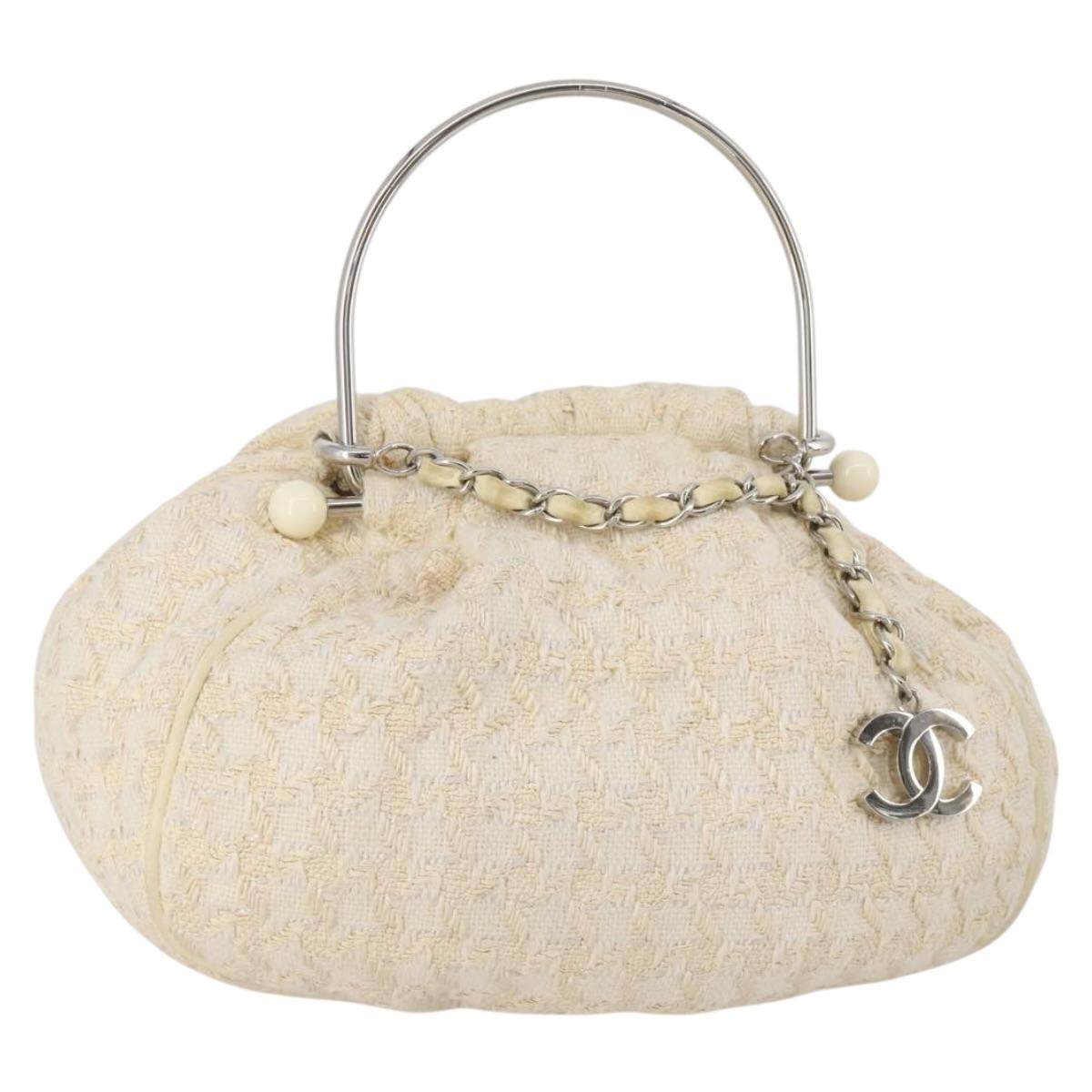 Chanel Handbag Tweed White Silver CC