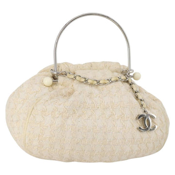 Chanel Handbag Tweed White Silver CC
