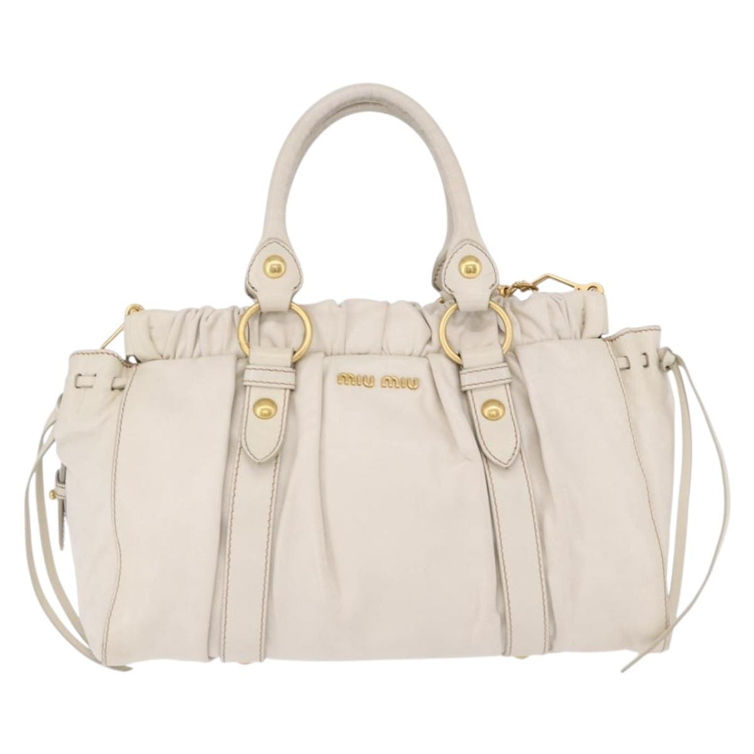 Miu Miu Hand Bag Leather 2way White Gold RT0383 Auth am12391V